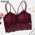 SHEIN Burgundy Sexy Eyelash Lace Women Bralette Underwear Wireless Padded Seamless Bra Ultra Strap Padded Bras for Women