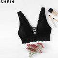 SHEIN Black Sexy Strappy Lace Bralette Women Bra Summer 2018 Fashion Sheer Lace Bralette Bras Strappy Underwear Wire Free Bra
